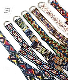 abordables -Ceinture à motifs géométriques tendance pour hommes et femmes - Ceinture en tissu coloré avec boucle réglable - Ceinture bohème élégante pour une tenue décontractée et festive