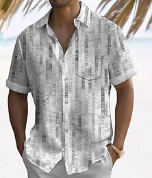 preiswerte -Herren Geometrisch Karo / Karomuster Hemd Sommerhemd Knopfhemd Kurzarm Modisch lässig Urlaub Ferien Streetwear Sommer Umlegekragen 3D-Druck Eine Tasche vorne Leinenähnliches Hemd Gelb Grün Grau