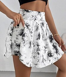 abordables -Jupe courte culottes pour femmes Mode Slim Décontractée Mini Taille haute Imprimé graphique Tie Dye Élastique Quotidien Blanc Rose Gris Été Tricot Polyester