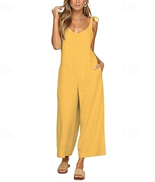 abordables -Mujer Normal Mono Ropa de calle Color sólido Sin Mangas Escote en Pico Bolsillo Trabajo Noche Ajuste regular Negro Amarillo Verde Ejército Verano
