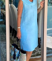 economico -Per donna Abito Lungo Maxi Abito Abiti in cotone e lino Vestito Casual Elegante Essenziale Casual Vacanza Feste Lavoro Vestibilità regolare Semplice Senza Maniche Colletto a Camicia Nero Giallo Rosa