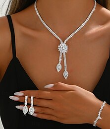 economico -Set di gioielli da sposa 3 Zircone Strass 1 Collana Orecchini Braccialetti Per donna Elegante Vintage Carino Frangia con nappe Prezioso Irregolare Parure di gioielli Per Matrimonio Feste