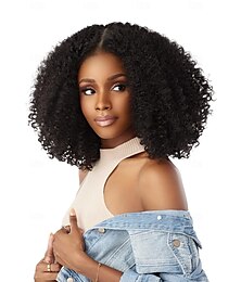 baratos -Cabelo humano remy 4x4 Lace Front Peruca Parte do meio Com Franjas Cabelo Brasileiro Encaracolado Afro crespo encaracolado Preta Peruca 250% Densidade do Cabelo Riscas Naturais 100% Virgem Para