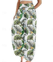 economico -Per donna Pantaloni ispirati al lino Gamba larga Pantaloni Stile Etnico Casual Boho Lunghezza intera Vita Alta Floreale Foglia Tropicale Tasca Elastico in vita Stampa Traspirabilità Morbido