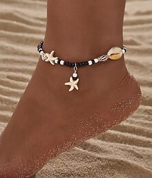 abordables -Tobillera bohemia de estrella de mar para mujer: pulsera de tobillo de concha con cuentas hecha a mano con dijes de turquesa, joyería de playa de verano para vacaciones y atuendos casuales.