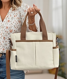 economico -Borsa a tracolla in tela da donna – borsa casual bicolore con grande capacità, design multitasche, borsa a tracolla leggera per l'uso quotidiano, viaggi e articoli essenziali per la mamma