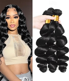 abordables -Tissage de cheveux humains brésiliens, 3 lots, extensions de cheveux humains Loose Wave, 8 à 28 pouces