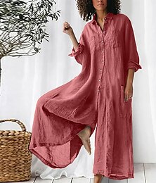 preiswerte -Damen Baumwolle Leinen Jumpsuit Einfarbig Aktiv Floral Ärmellos Bootcut Urlaub Straße Reguläre Passform Schwarz Weiß Rosa Sommer