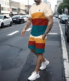 economico -Per uomo Grafico A righe 2 pezzi Set di magliette Manica Corta Pantaloni corti Girocollo Canotta sportiva Casual Di tendenza Sport & Outdoor Casuale Quotidiano Stampa 3D Blocco di colore Estate