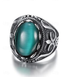 economico -Anello da uomo in acciaio inossidabile con pietra occhio di tigre vintage, design tribale in argento antico, anello audace, adatto per occasioni casual e formali