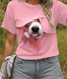 baratos -Mulheres Camiseta Gráfico Animal Cachorro Vintage à moda Clássico Manga Curta Gola Redonda Decote Redondo Tops regulares Diário Imprimir Rosa Verão Primavera