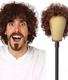 economico -parrucca riccia castana - parrucca afro retrò da uomo per feste in maschera anni '60, '70 e '80