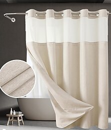 رخيصةأون -No Hooks Linen Looking Shower Curtain 180cm Snap-in Fabric Liner Set Hotel Luxury Decor Shower Curtains Bathroom See Through Top Window Waterproof  Washable