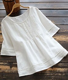 economico -Per donna Blusa Tinta unica Elegante Casual Manica 3/4 Girocollo Top Regolari Quotidiano Patchwork Bianco Rosso Blu Verde Estate