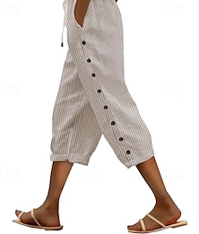 preiswerte -Damen Caprihose Stoffhosen Lässig Wadenlang Natürliche Taille Gestreift Tasche Elastisches Kordelzugdesign Außenbereich Bequem Outdoor Ausgehen Aprikose Rosa Grün Sommer Normale Passform