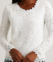 economico -Per donna Top in pizzo Semplice Elegante Moderno Manica Lunga Girocollo Top Regolari Quotidiano Ferie Pizzo Bianco Estate