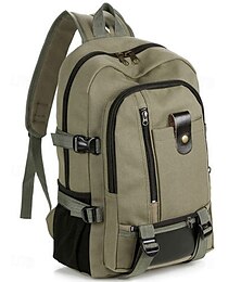 economico -Zaino da uomo in tela di grande capacità – zaino da viaggio in stile vintage con più tasche e cinturini con fibbia per la scuola, il lavoro o le avventure all'aria aperta