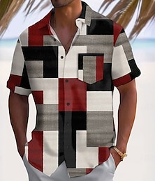 economico -Per uomo Geometrico Blocco di colori Patchwork Camicia Camicia casual Camicia con Bottoni Manica Corta Moda Casual Vacanza Abbigliamento Quotidiano Ferie Estate Primavera Collo ripiegato Stampa 3D