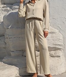 economico -Per donna Attivo Camicia Blusa Set di Pantaloni Manica Lunga Colletto a Camicia Tinta unica Dubbele Rij Knopen All'aperto Vacanza Nero Rosa Verde militare Estate Vestibilità regolare