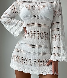 abordables -Robe de maillot de bain pour femmes couverture de maillot de bain à découpe vêtements de plage pour les vacances couleur unie col rond manches longues maillots de bain