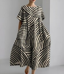 ieftine -Rochie maxi pentru femei rochie de plajă rochie în A rochie de vară vacanță casual plajă zilnic vacanță pentru ieșiri ajustare lejeră grafică geometrică asemănătoare cu in mânecă scurtă gât roto gât