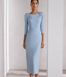 economico -Tubino / Colonna Abiti da Cocktail Elegante Vestito Formale Matrimonio Lunghezza alla caviglia Manica 3/4 Girocollo Crepe Elasticizzato con Spacco 2025