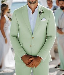 halpa -Miesten Häät Puvut Salvia Muoti Juhla Yhtenäinen Normaali istuvuus 2-osainen setti Yksirivinen kaksi nappia