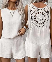 abordables -Femmes Quotidien Ensembles de Shorts Sans manches Col rond Couleur Unie Trou Décontracté Quotidien Noir Blanche Rouge Bordeaux Été Coupe régulière