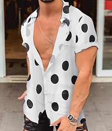 preiswerte -Herren Hemd Sommerhemd Freizeithemd Strandhemd Knopfhemd Schwarz Weiß Gelb Kurzarm Tupfen Revers Urlaub Hawaiianisch Bekleidung Polyester Mode Lässig Bequem