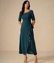 economico -Per donna Abito maxi Abito con balze Elegante Vestibilità regolare Tinta unica Manica Corta Girocollo Blu inchiostro Estate Primavera Autunno