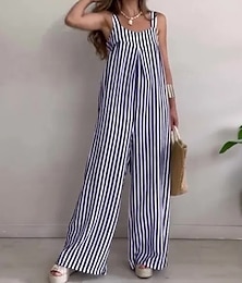 billige -dame normal dongeribukse jumpsuit streetwear stripete ermeløs rund hals lomme gate daglig normal passform gul rød marineblå sommer