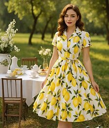 levne -retro vintage 50. léta prázdninové šaty světlice dámský kostým vintage cosplay ležérní denní šaty s krátkým rukávem maškarní