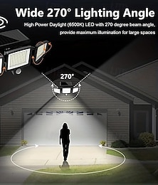 お買い得  -ソーラー投光器 屋外照明 3ヘッド モーションセンサーライト 2500ルーメン 210LED 安全ライト リモコン付き IP65 防水 広角投光器 壁ライト