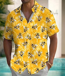 economico -Per uomo Ape Divertente Alveare Camicia Camicia hawaiana estiva Camicia con Bottoni Manica Corta Hawaiano Vacanza Ferie Abbigliamento mare Estate Primavera Collo ripiegato Stampa 3D camicie con