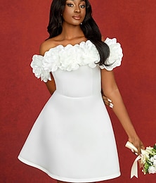 economico -Abiti da Sposa A-Line Spalle Scoperte Senza Maniche Corto  Mini Seta Abiti da Sposa con Colore Solido