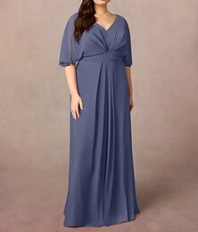 economico -Linea ad A Abiti per invitati a matrimoni Elegante Vestito Ospite di nozze Fidanzamento Lunghezza al pavimento Mezza Manica Scollo a V Ricevimento di nozze autunnale Chiffon con Pieghe 2025