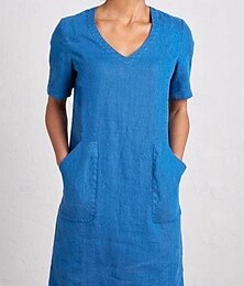 economico -Per donna Mini Abito Abito Estivo Casual Quotidiano Semplice Manica Corta Scollo a V Nero Giallo Blu Verde Estate