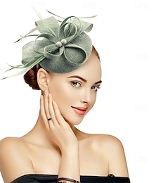 abordables -Tocados para mujer, sombrero de fiesta de té, diadema hecha a mano, sombrero Derby, para bodas, iglesias, novias, cócteles, plumas, pinza para el cabello (verde frijol).