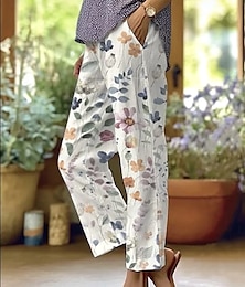abordables -Pantalons en coton et lin pour femmes Pantalons baggy Pantalons en lin Shorts de plage Vacances Mode vintage Longueur entière Taille haute Imprimé floral graphique Respirant Doux Micro-élastique