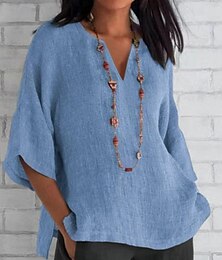 economico -Per donna Camicia Tinta unica Semplice Quotidiano Elegante Casual Manica Lunga Girocollo Top Regolari Quotidiano Ferie Uscire Nero Bianco Blu Cachi Grigio Estate Primavera