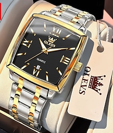 abordables -OLEVS 2969 Reloj Cuadrado de Moda para Hombre Impermeable Luminosa de Acero Inoxidable Fecha Automática Movimiento de Cuarzo Moderno
