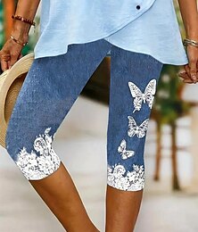 abordables -Mujeres Leggings Pantalones Capri Alta Elasticidad Vacaciones Moda Vintage Longitud de Pantorrilla Talle Medio Impresión Gráfica Floral Transpirable Suave Elástico Vacaciones Casual Diarias Azul