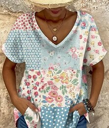 economico -Per donna Maglietta Floreale Grafico Geometrico Vintage Etnico Casual Manica Corta Scollo a V Top Regolari Quotidiano Weekend Abbigliamento mare Stampato Blu Viola Estate Primavera