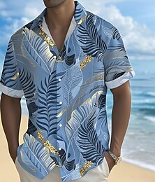billiga -Herr Kokosnötspalm Tropiska växter Skjorta Hawaii skjorta Knapp upp skjorta Kortärmad Hawaiisk Semester Helgdag Standkläder Sommar Vår Nedvikt 3D-utskrift krage skjortor Främre en ficka Blå Purpur