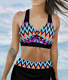 abordables -Femmes Maillots de Bain 2 pièces Maillot de bain Dos nu Tropical Tenues de plage Léopard Fleur Fil en V Sans manches Maillots de bain