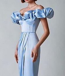 abordables -Robe de Soirée Sirène  Trompette Robes de Quinceanera Élégante Robe Mariage Invité Longueur de Sol Volants Sans Épaule avec Fente