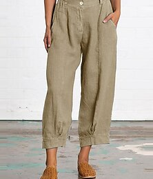 abordables -Femmes Pantalon en coton et lin Slacks Streetwear Occasionnel Longueur cheville Naturel Uni Avec Poches Taille Élastique Boucle Confortable Extérieur Vacances Rue Rouille Gris Vert Véronèse Marine