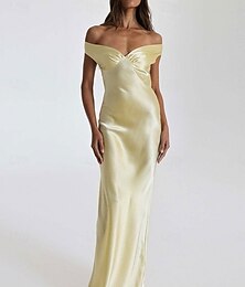 abordables -Robe Sirène  Trompette Robe de Fête Élégante Robe Mariage Invité de Mariage Longueur Maxi Sans Manches Off Shoulder Dos Nu avec Fronces