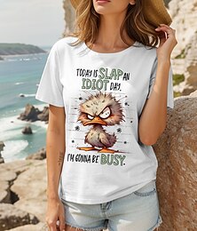 abordables -Mujer Camiseta Remera de algodón Graphic Animal Letra Vintage Elegante Clásico Manga Corta Cuello Barco Escote Redondo Tops regulares Diario Estampado Negro Blanco Gris Verano Primavera