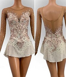 preiswerte -Eiskunstlaufkleid Damen Mädchen Eislaufen Kleid Weiß Patchwork Asymmetrischer Saum Netzstoff Hohe Elastizität Training Wettbewerb Eiskunstlaufkleidung Klassisch Kristall / Strass Langarm Eislaufen